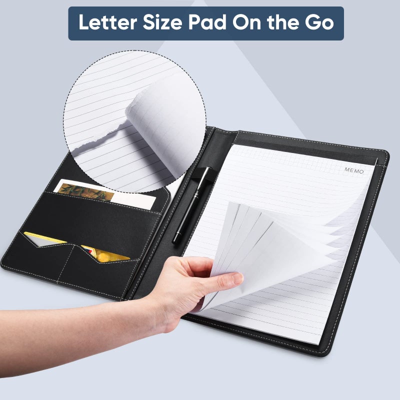 Pacific Mailer Padfolio Portfolio Leather Binder  Interview Legal Document Organizer  Business Card Holder Included Letter Sized Writing Pad [Brown  Piano Noir Faux Leather Matte Finish] - Image 4